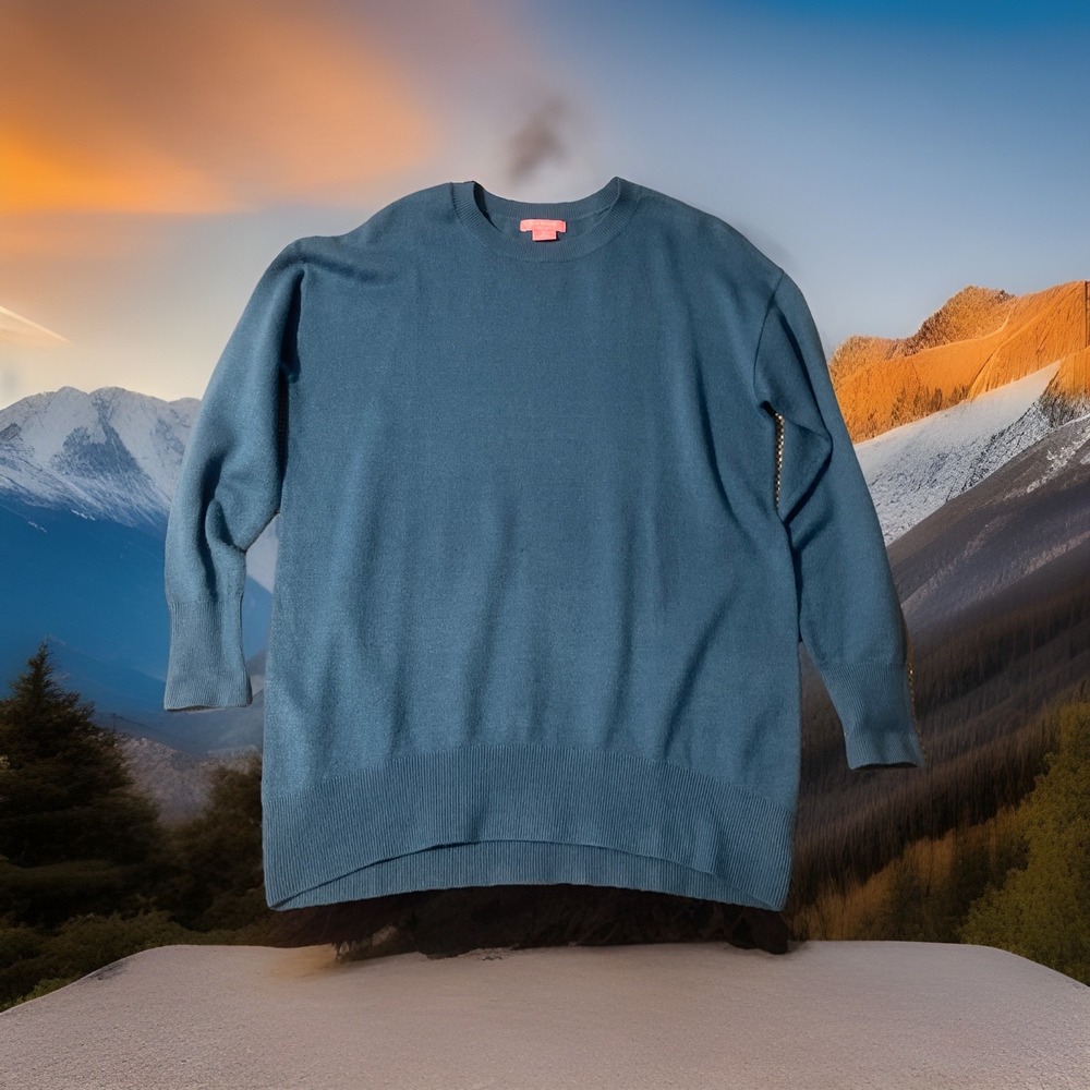 Isaac Mizrahi Sweater Women's‎ Large Acrylic Blue Crewneck Pullover Long Sleeve